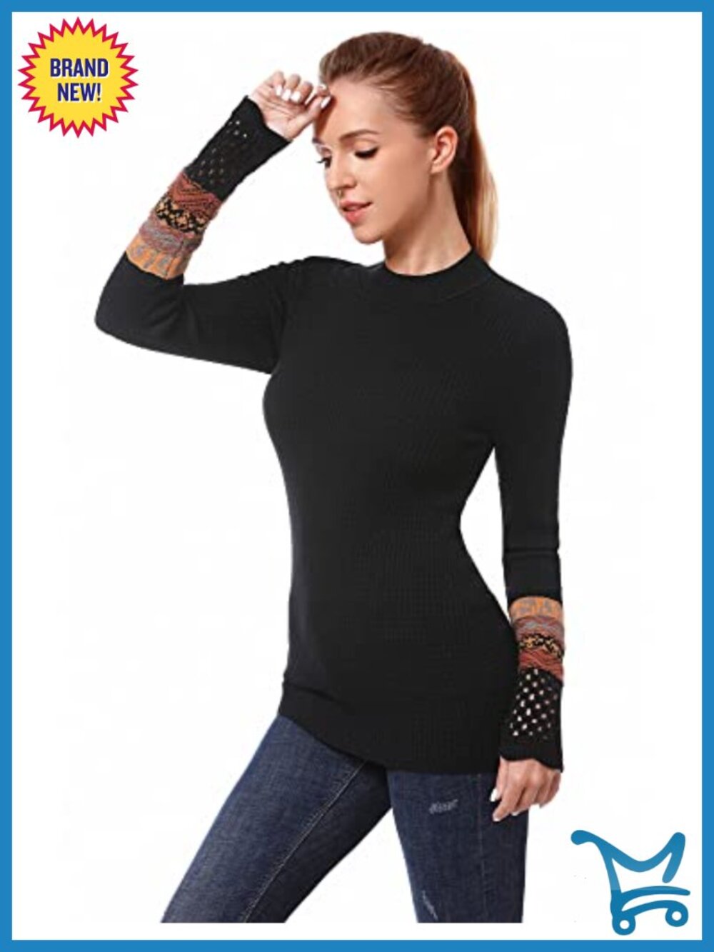 Women's Slim Fit Fair Isle Pattern Long Sleeve Crew Neck Pullover Sweater